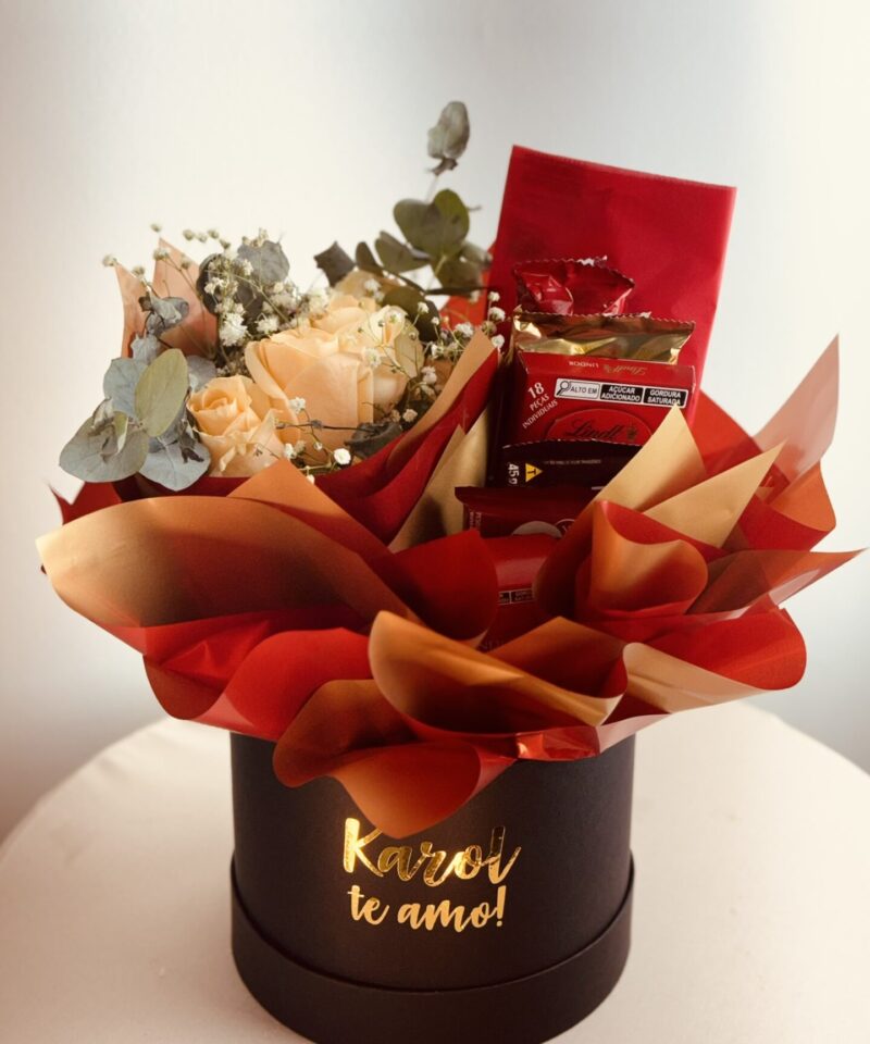 Box de Flores Paixão com chocolate
